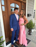 Elegant Pink Backless Sleeveless Mermaid Satin Long Prom Dress Bridesmaid Dress TP2774
