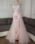 Shiny Pink Sequin Sweetheart Neck Off-the-shoulder Satin Slit Tulle Mermaid Prom Dress Evening Dress TP2776
