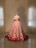 18th Birthday Pink Off Shoulder Satin 3D Flower A-Line Long Party Dress Prom Dress TP2787