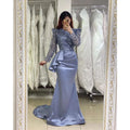 Elegant lavender long mermaid high neck beading  evening party gowns with long sleeves TP53