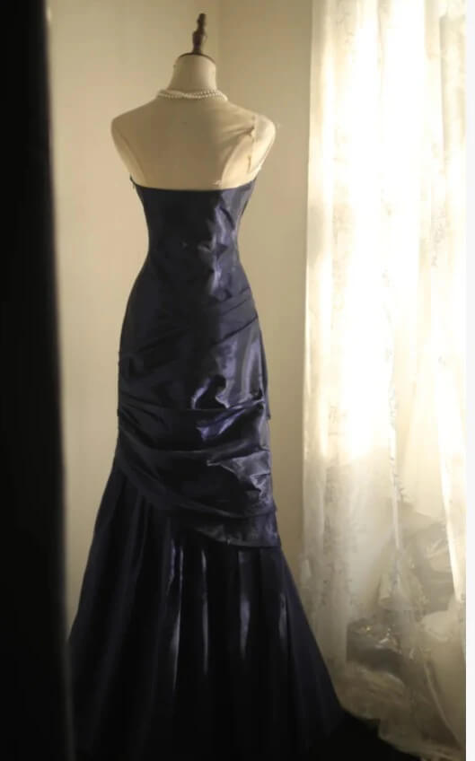 Vintage Long Evening Gown Strapless Taffeta Dresses for Party Events