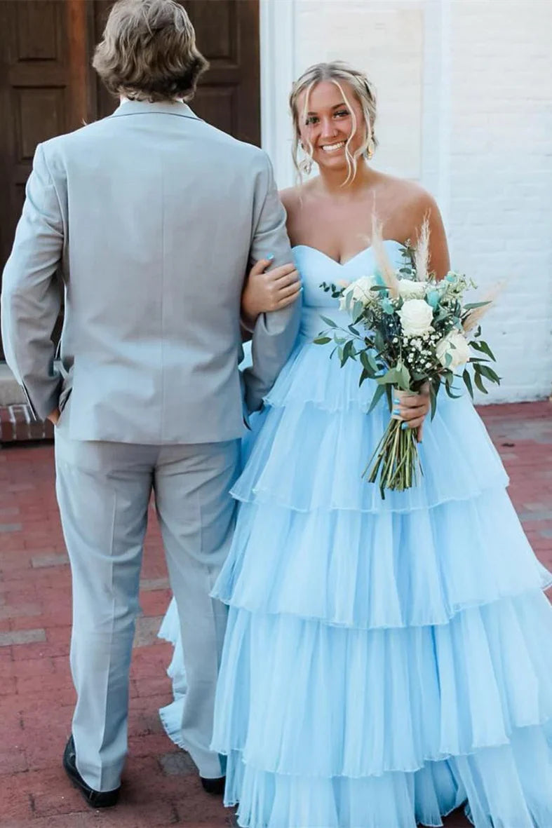 Tiered Tulle A-Line Empire Sweetheart Strapless Party Prom Dress