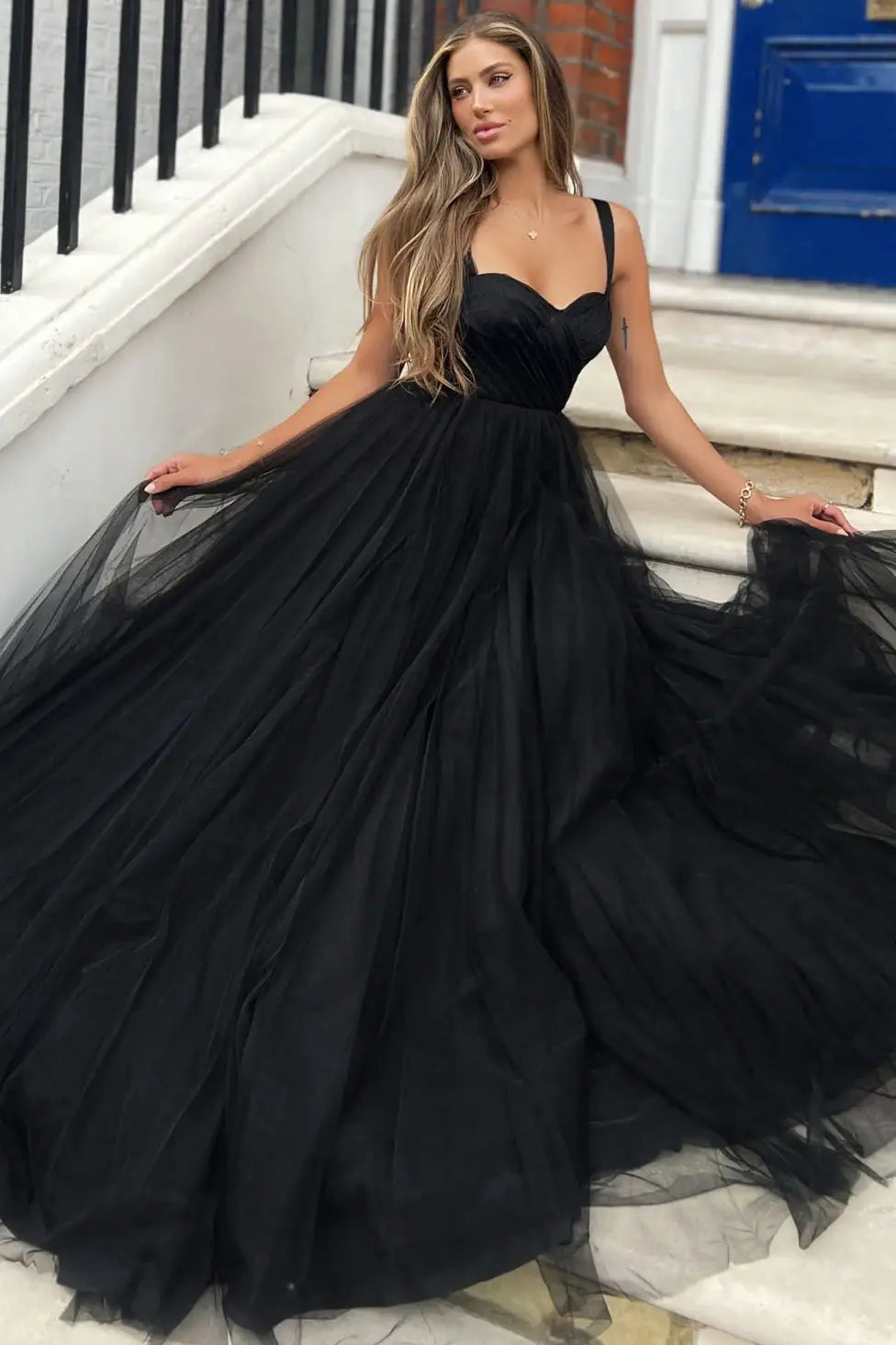 Tulle A-Line Off-Shoulder Empire Long Party Prom Dress