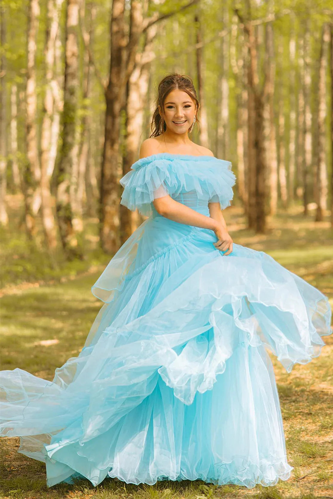 Tulle A-Line Off-Shoulder Empire Party Prom Dress