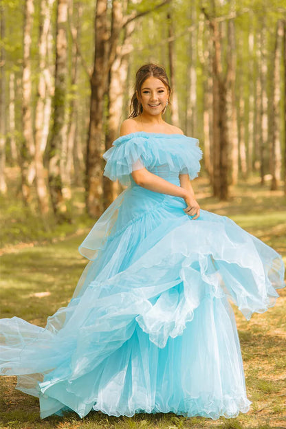 Tulle A-Line Off-Shoulder Empire Party Prom Dress