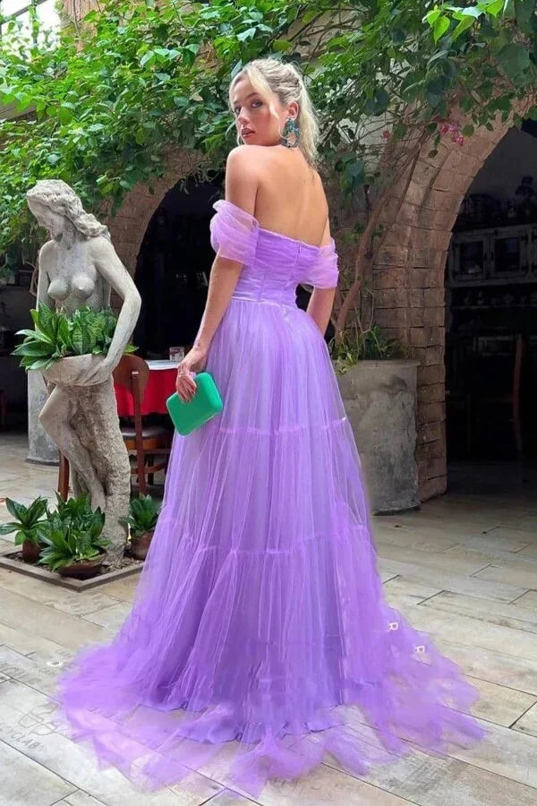 Tulle A-Line Off-Shoulder Empire Party Prom Dress