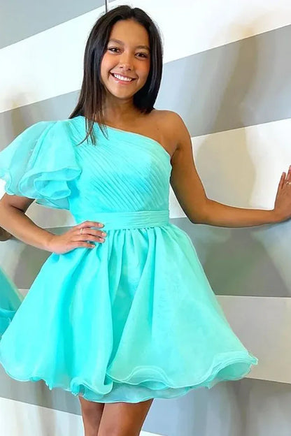 Tulle A-Line One Shoulder Empire Short Homecoming Dress
