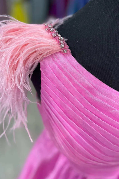 Tulle A-Line One Shoulder Sleeveless Prom Dress