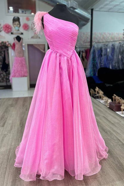 Tulle A-Line One Shoulder Sleeveless Prom Dress