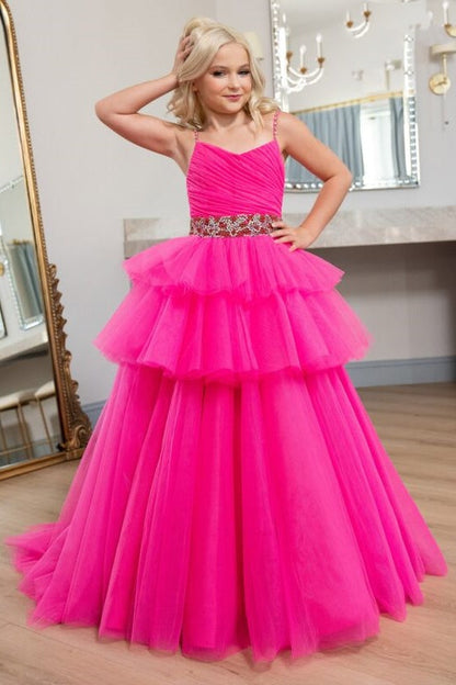 Tulle A-Line Spaghetti Straps Empire Tiered Girl Pageant Dress