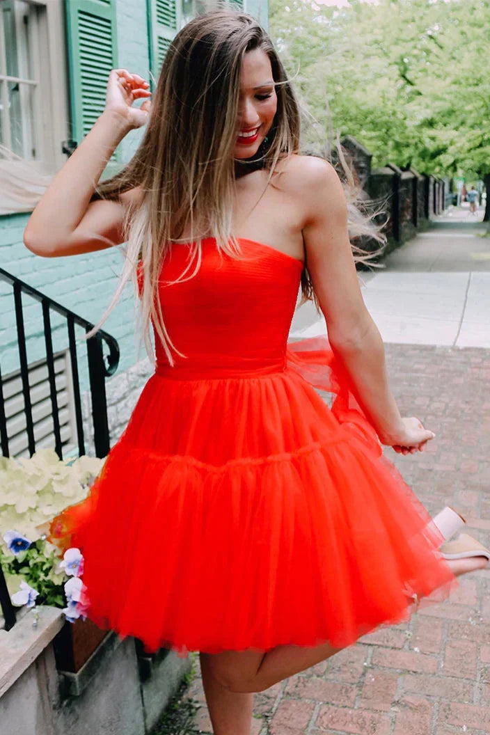 Tulle A-Line Sweetheart Strapless Empire Short Homecoming Dress