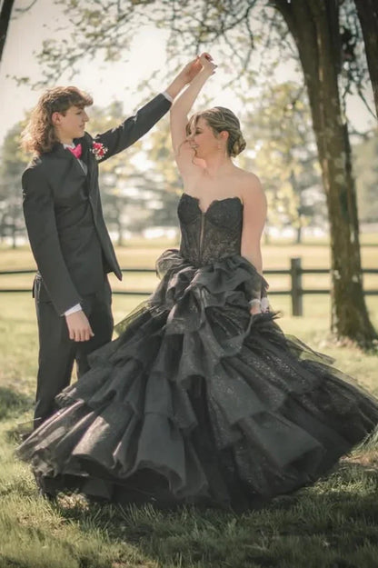 Tulle A-Line Sweetheart Strapless Tiered Party Prom Dress