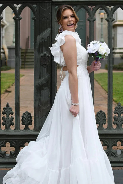 Tulle A-Line V-Neck Sleeveless Lace Up Prom Dress