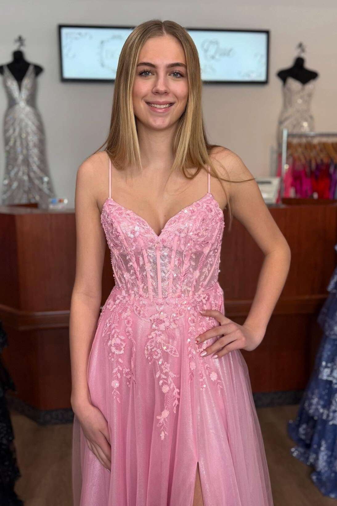 Tulle A-Line With Lace Appliques Sweetheart Party Prom Dress