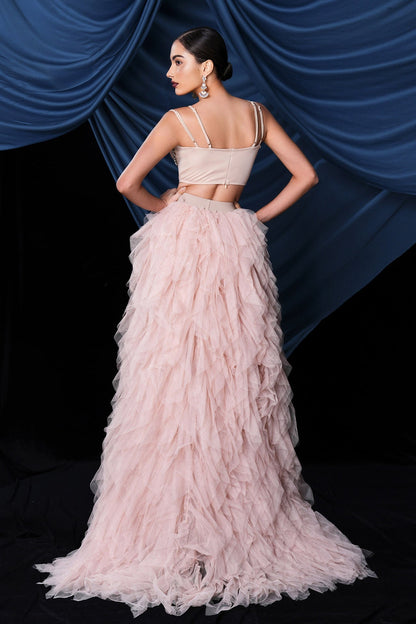 Two Piece A-Line Sweetheart Tulle Tiered Prom Party Dress
