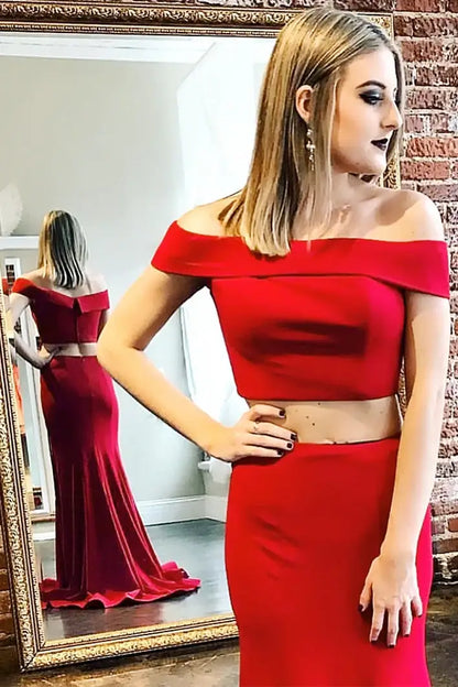 Two Piece Off-Shoulder Mermaid Long Party Prom Dress
