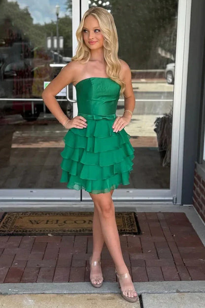 Two Tone Empire Strapless A-Line Ruffle Mini Homecoming Dress