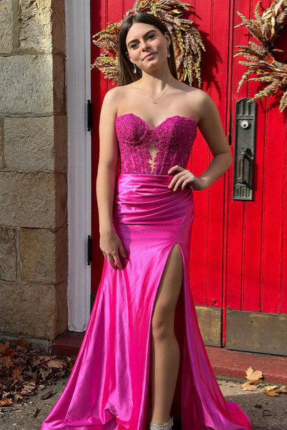 Two Tone Sweetheart Strapless Mermaid Prom Dress With Slit