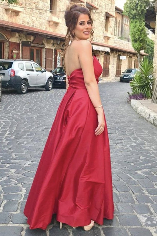 Red Satin Dress Long Classy Evening Gown Backless