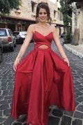 Red Satin Dress Long Classy Evening Gown Backless