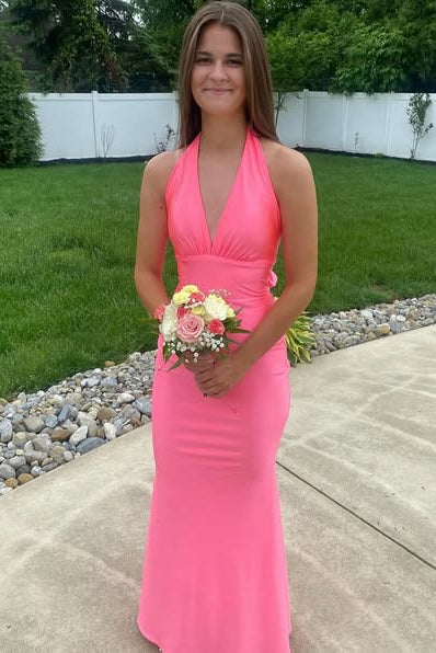 V-Neck Halter Backless Fitted Long Party Prom Dress