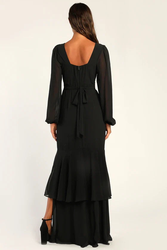 V-Neck Long Sleeves Empire Satin A-Line Bridesmaid Dress