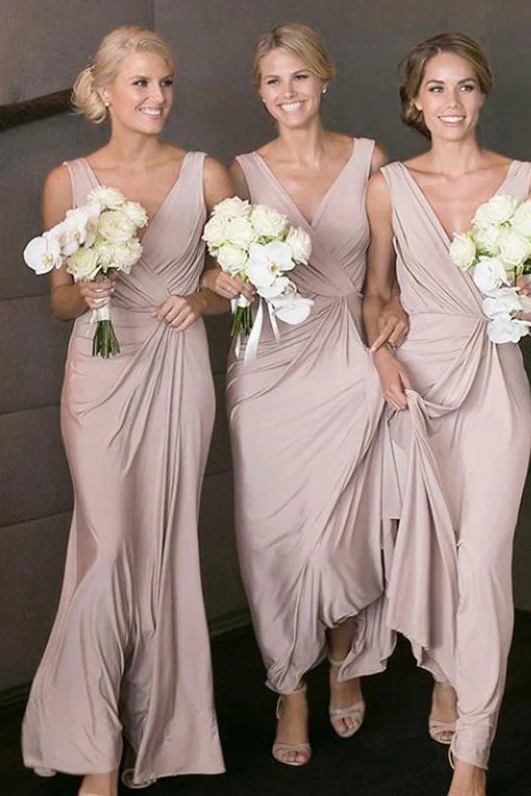V-Neck Sleeveless Empire A-Line Long Bridesmaid Dress
