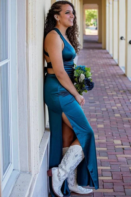 V-Neck Sleeveless Empire Lace Up Party Prom Dress