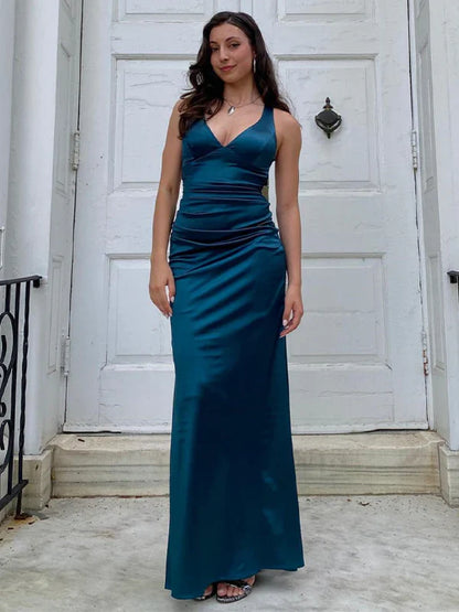 V-Neck Sleeveless Empire Lace Up Party Prom Dress