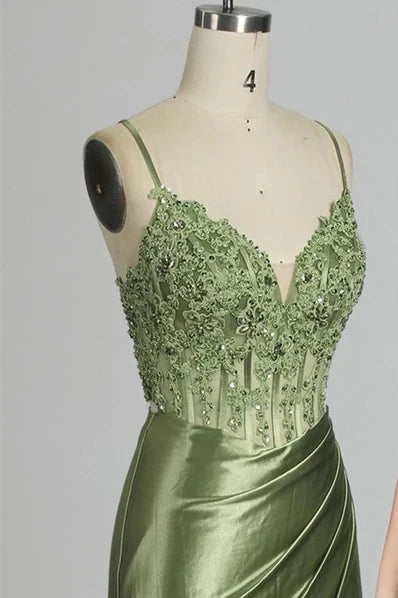 V-Neck Sleeveless Lace Up Mermaid Appliques Party Prom Dress