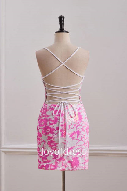 V-Neck Sleeveless Lace Up Sequins Homecoming Dress