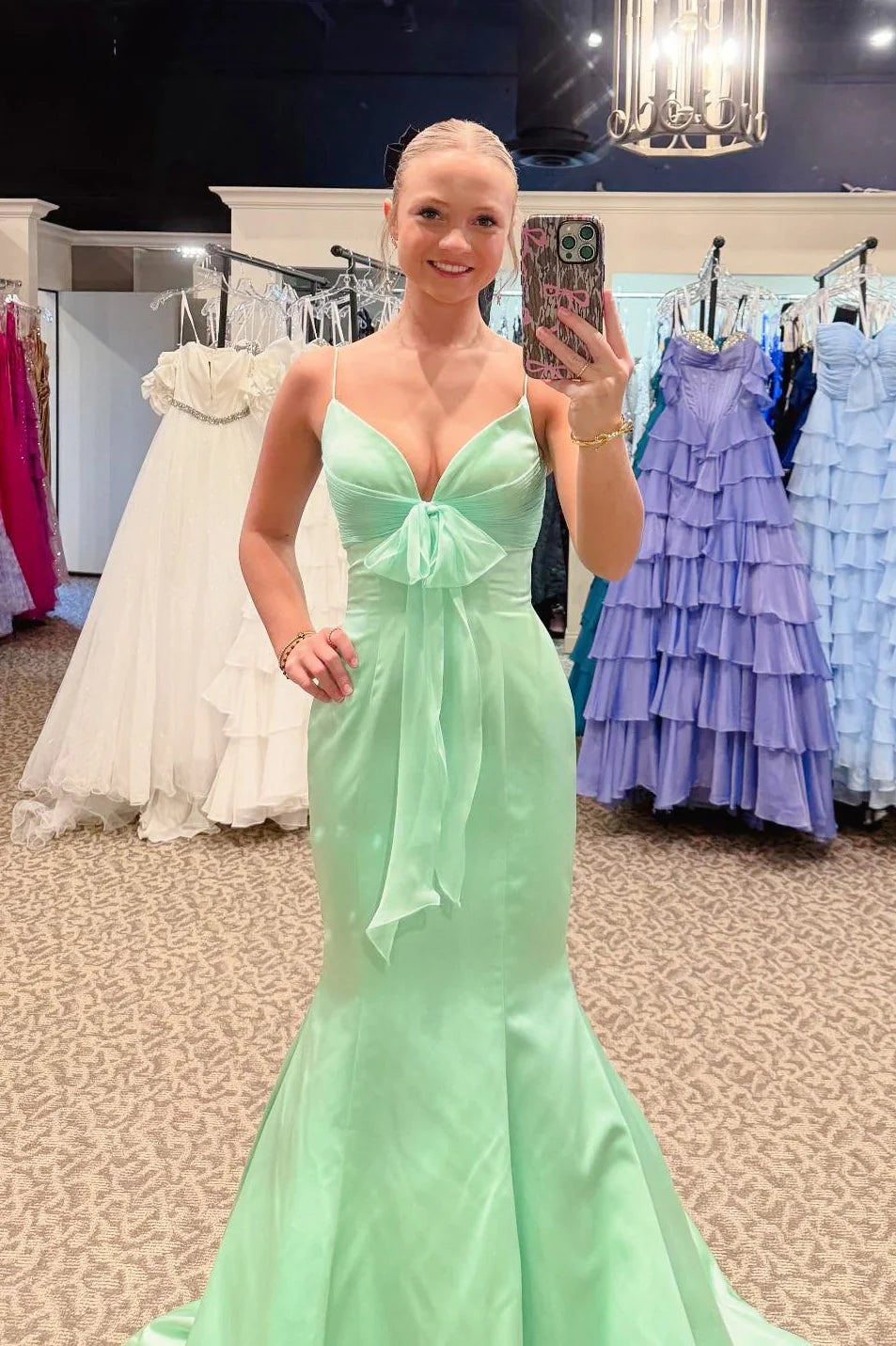 V-Neck Sleeveless Mermaid Satin Empire Party Prom Dress