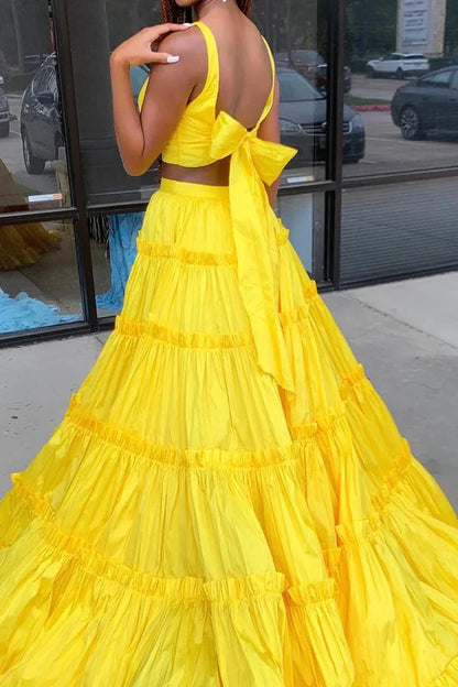 V-Neck Sleeveless Two Piece Long Party Formal Dress