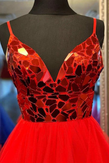V-Neck Spaghetti Straps A-Line Two Tone Formal Prom Dress