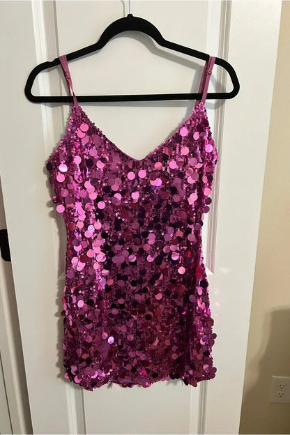 V-Neck Spaghetti Straps Fully Sequin Mini Homecoming Dress
