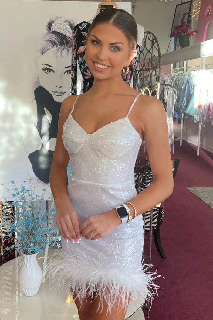 V-Neck Spaghetti Straps Fully Sequins Glitter Homecoming Dress