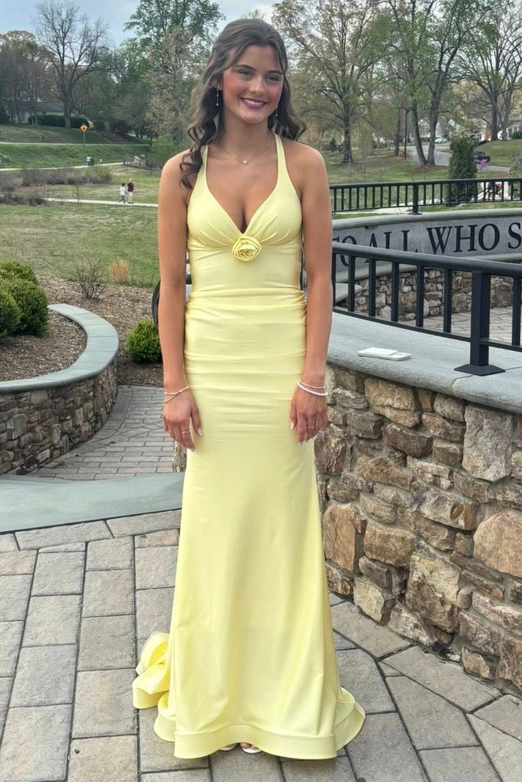 V-Neck Spaghetti Straps Lace-Up Mermaid Party Prom Dress