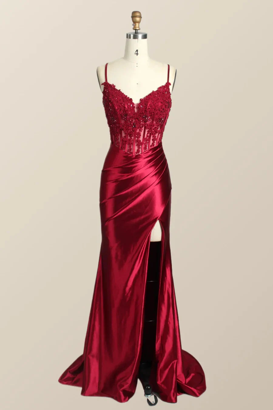 V-Neck Spaghetti Straps Lace Appliques Mermaid Prom Dress