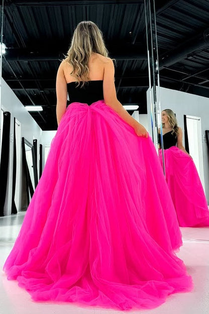 V-Neck Strapless Chiffon A-Line Tulle Party Prom Dress