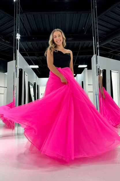 V-Neck Strapless Chiffon A-Line Tulle Party Prom Dress