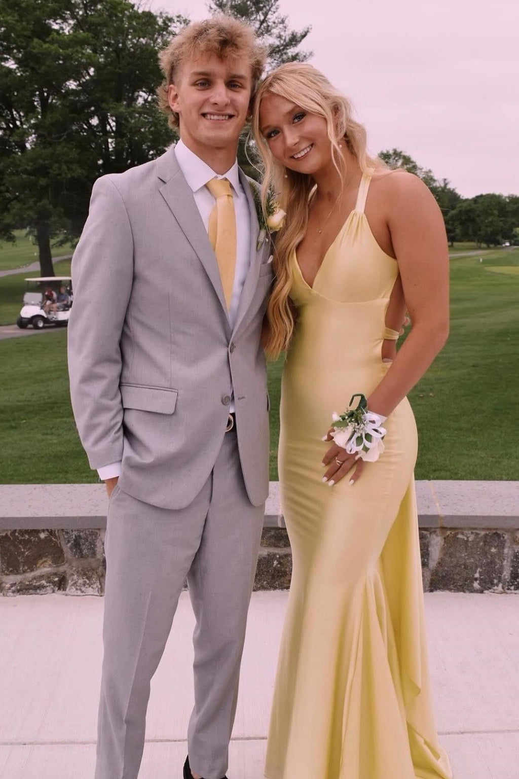 Yellow Open Back Mermaid Long Gala Dress Woman for Party