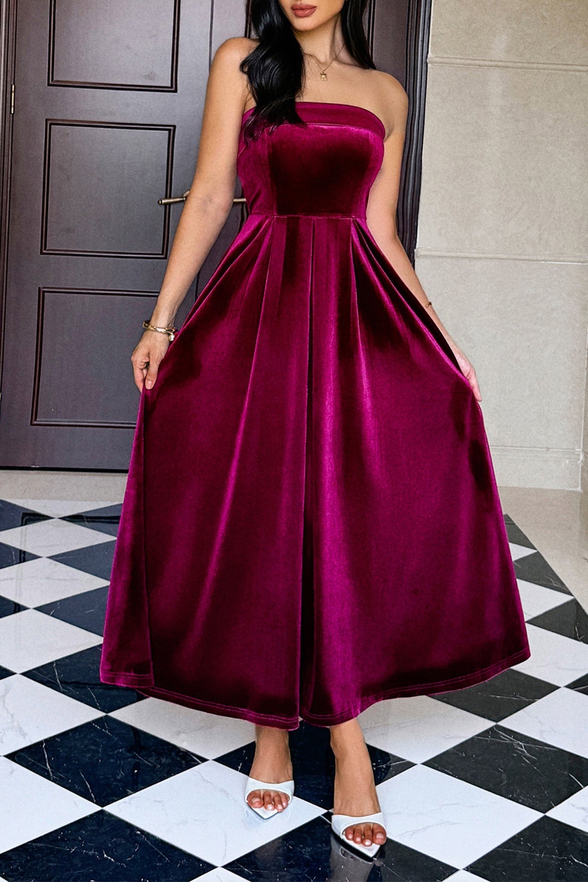 Velvet A-Line Strapless Empire Party Evening Dress
