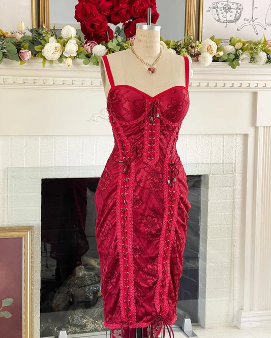 Red Elegant Retro Fashion Sweetheart Neck Corset Short Prom Dress Evening Dress Party Dress gh4217