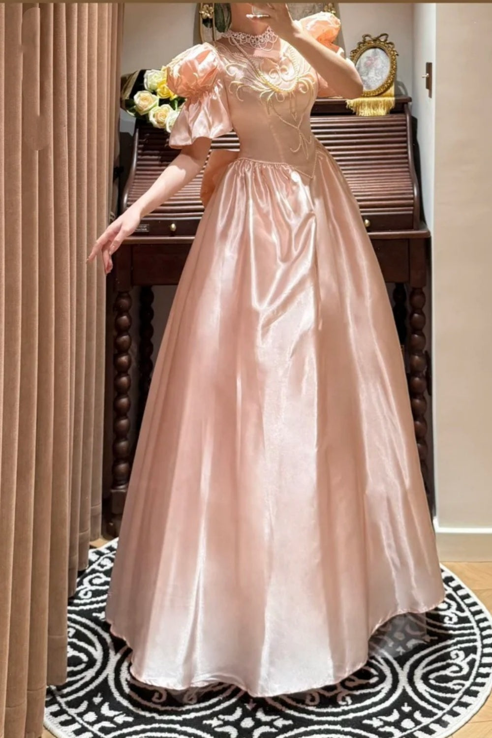 girlhomeshops-Pink Exquisite Beaded Long Satin Princess Formal Prom Dress Graduation Dress Evening Dress gh5975