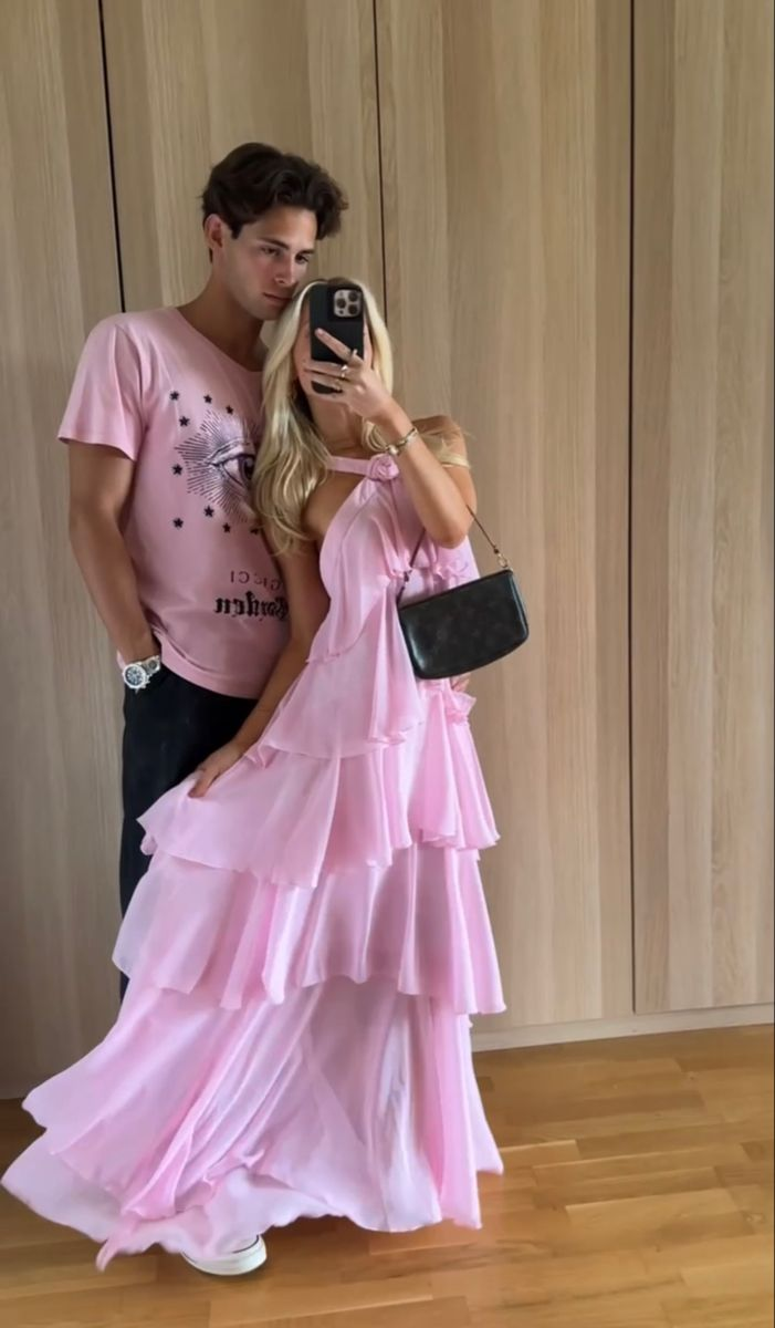 Pink A-line Tiered Prom Dress Backless Chiffon Formal Outfit