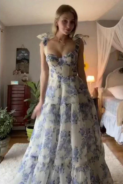 Special Floral Pattern Chiffon A-Line Prom Evening Dresses