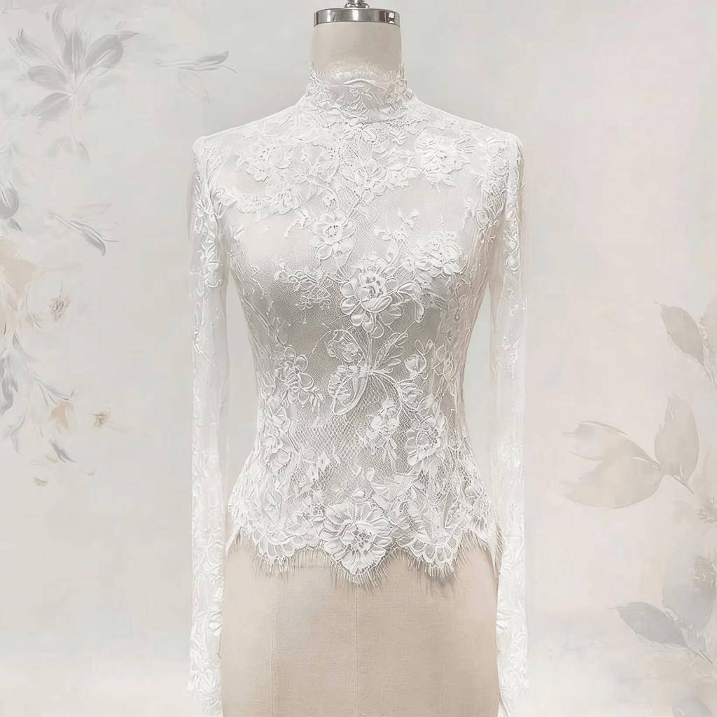Gogerous Lace Wedding Jacket Long Sleeves White Ivory Bridal Bolero Wedding Dress