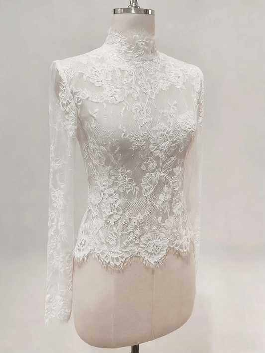 Gogerous Lace Wedding Jacket Long Sleeves White Ivory Bridal Bolero Wedding Dress
