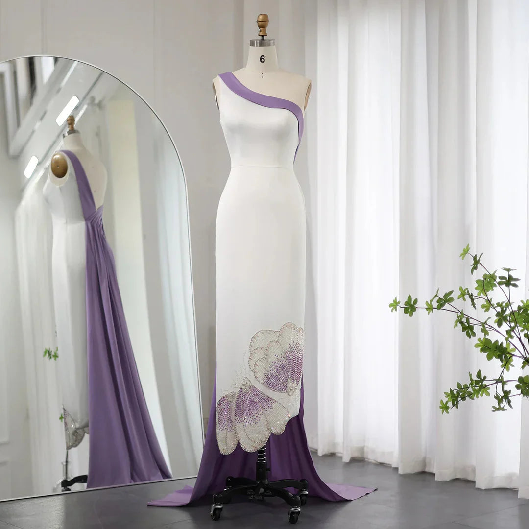 Vintage Butterfly Design Beaded One-shoulder Mermaid Long Prom Dress Evening Dress TP4567