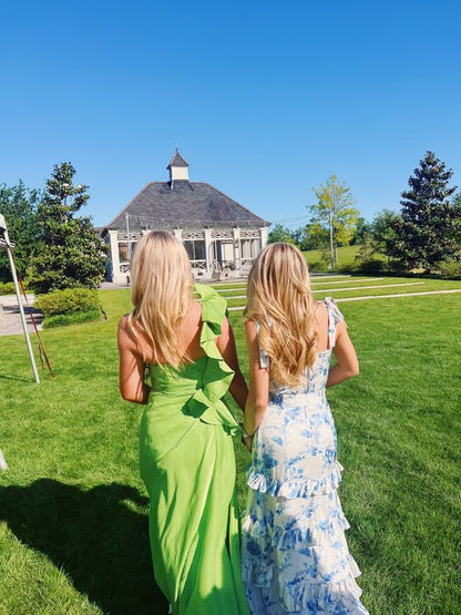 Blue floral elegant long formal evening gown sleeveless slit dress party dress gh3010